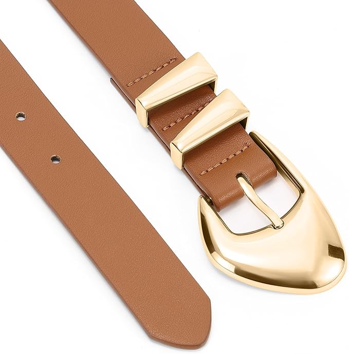XZQTIVE Women's Leather Belts for Jeans Dress Pants Black Brown Belts for Women Ladies Waist Belts with Gold Buckle