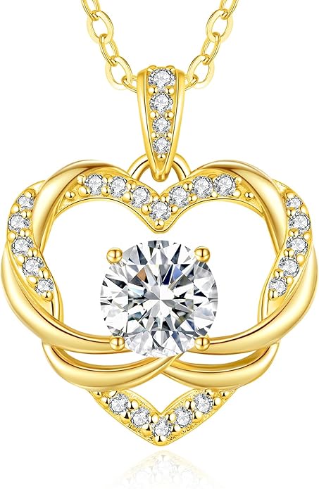 OOBEE Moissanite Heart Necklace for Women 925 Sterling Silver Fine Jewelry, Ideal Birthday Anniversary Christmas Gift for Women Wife Mom Girlfriend