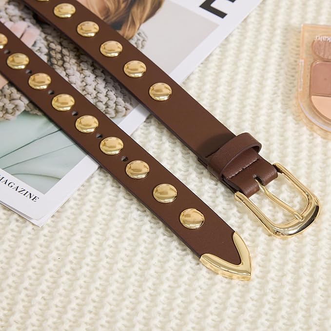 VATAN Women Leather Belt for Jeans Dresses Pants Fashion Ladies Casual Waist Belt with Gold Buckle