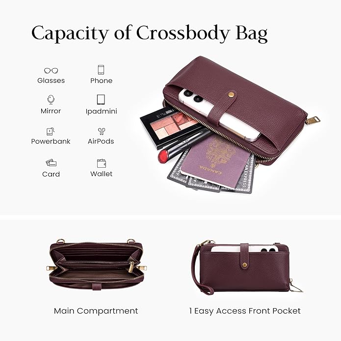 befen Leather Wristlet Wallet for Women Cell Phone Purse with Built in Wallet Vintage Leather Crossdody Bag Clutch Purse