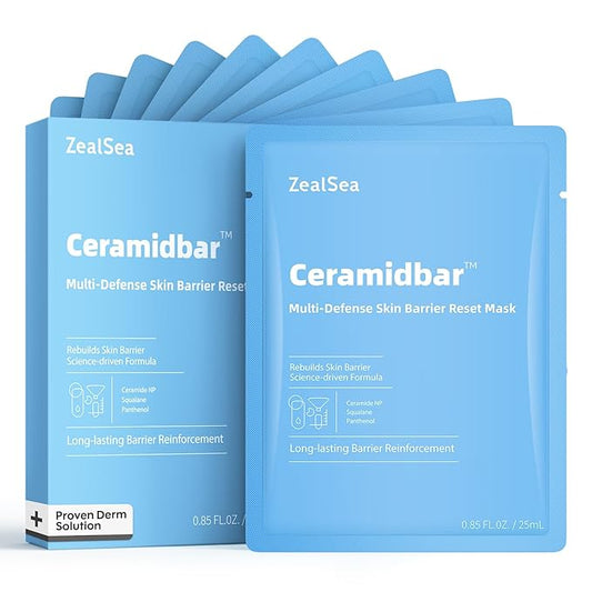 Ceramidbar Face Masks Skincare Set, ZealSea Derm Solution Sheet Mask for Multi-Trigger Sensitivity, Soothing & Calming, Strengthen & Restore Skin, Facial Mask with Cica & Ceramide, 10 Pack