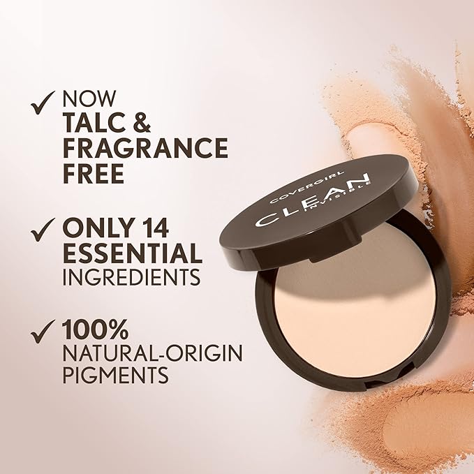 Covergirl Clean Invisible Pressed Powder, Lightweight, Breathable, Vegan Formula, Ivory 105, 0.38oz