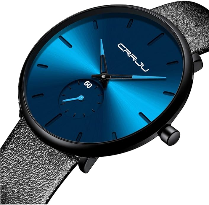 Mens Watches Ultra-Thin Minimalist Waterproof-Fashion Wrist Watch for Men Unisex Dress with Leather Band