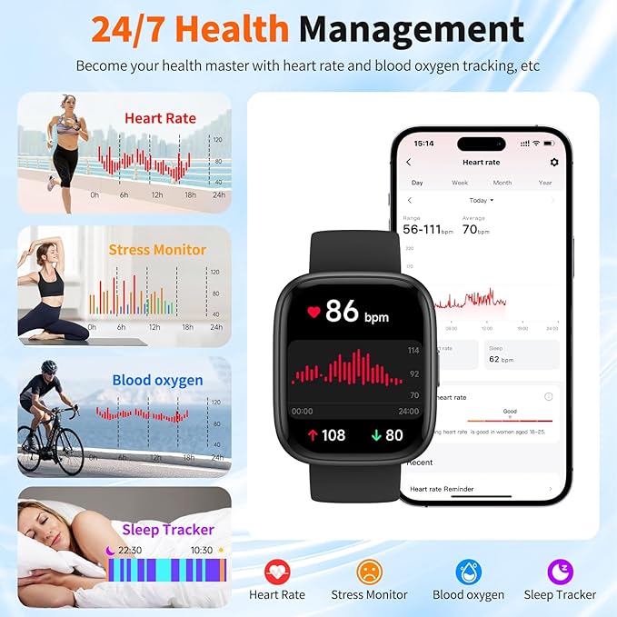 2025 Upgraded Smart Watch Alexa Built-in【1.83" HD Touchscreen】【BT5.3 Call, 100+ Sports Modes & IP68 Waterproof】 Fitness Tracker 24/7 Heart & Sleep Monitor for Android iOS Men Women