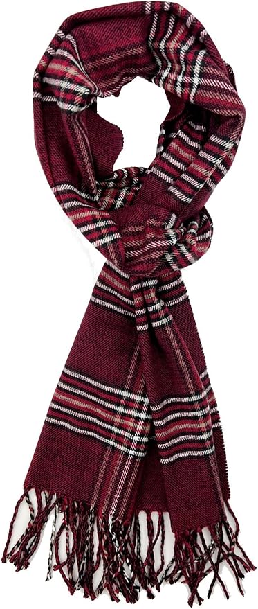 Plum Feathers Plaid Check and Solid Cashmere Feel Winter Scarf, Warm Scarfs, Cold Weather Accessories, Fringe Scarves