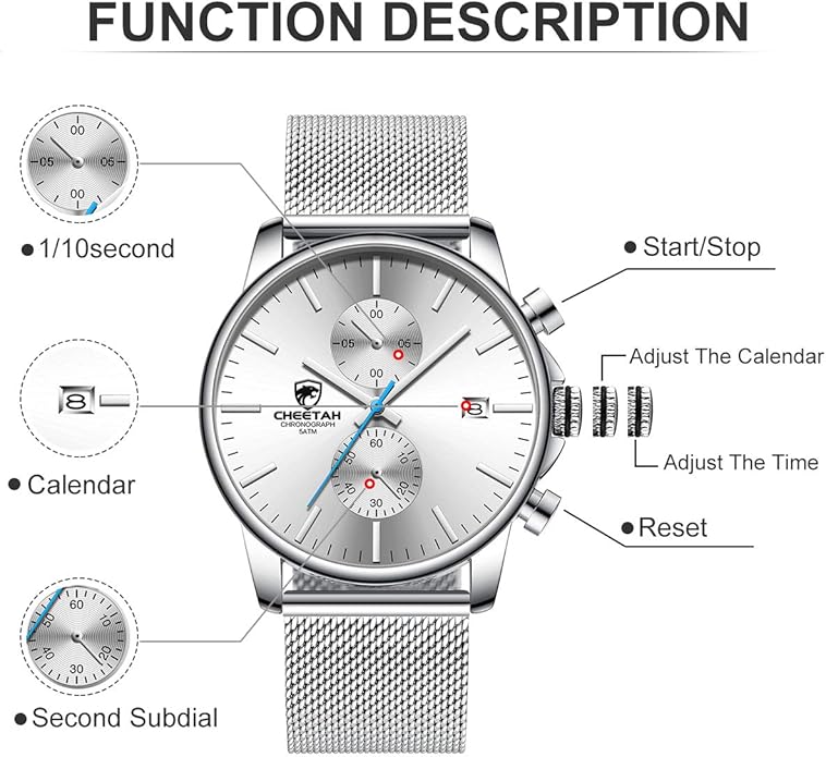 GOLDEN HOUR Mens Watch Fashion Sleek Minimalist Quartz Analog Mesh Stainless Steel Waterproof Chronograph Watches for Men with Auto Date