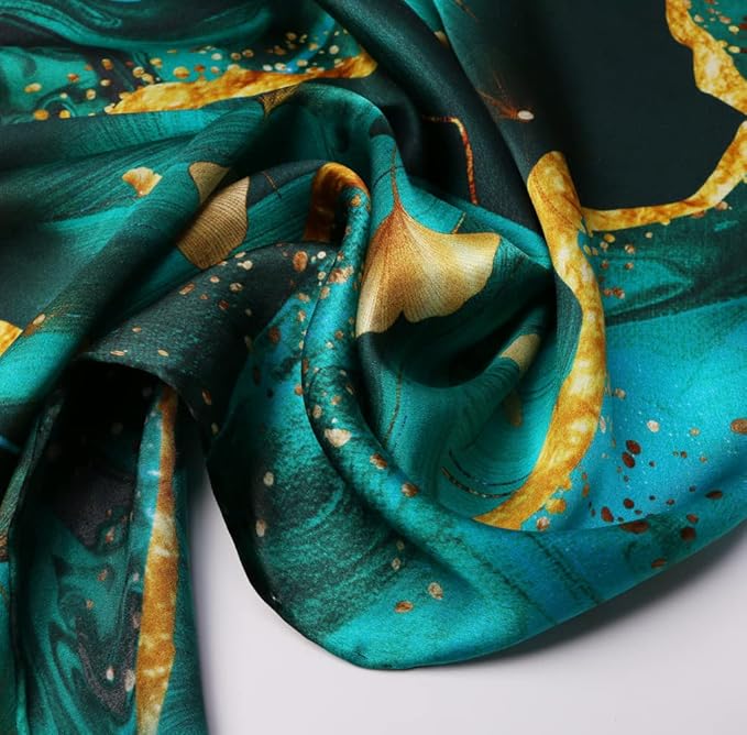 100% Mulberry Silk Scarfs for Women Floral Print Satin Long Scarf for Headscarf Hair Wraps Shawl with Gift Packed
