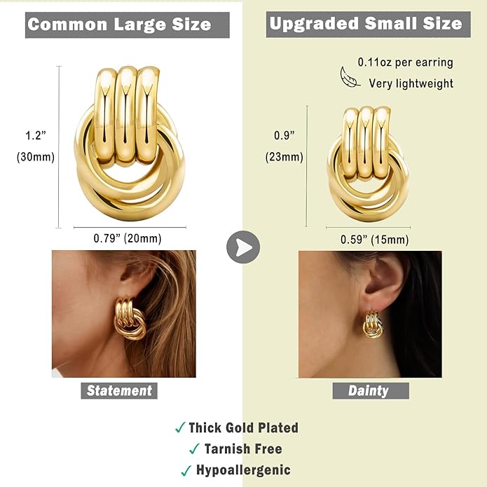 Chunky Small Knot Earrings Gold Silver Geometric Earrings for Women Dainty Gold and Silver Plated Dangle Drop Earrings Hypoallergenic and Lightweight Fashion Trendy Jewelry Gifts