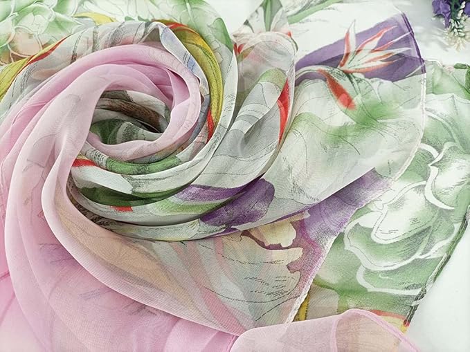 Pokeedioty Scarfs for Women Lightweight Fashion Scarves Elegant Floral Pattern Sheer Scarfs