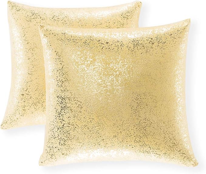 Pack of 2, Soft Solid Color Sparkling Decorative Square Throw Pillow Covers Set Cushion Cases Pillow Cases for Living Room/Couch, 18"x18"(45x45cm) (Bronzing- Golden)