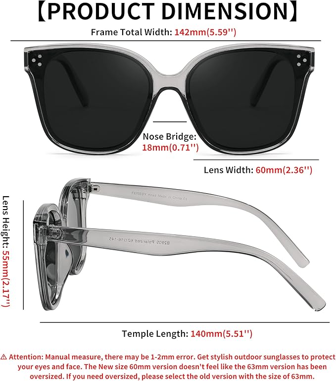 FEISEDY Oversized Polarized Sunglasses - UV400 Protection, Square Fashion Sun Glasses for Outdoor & Daily B2600