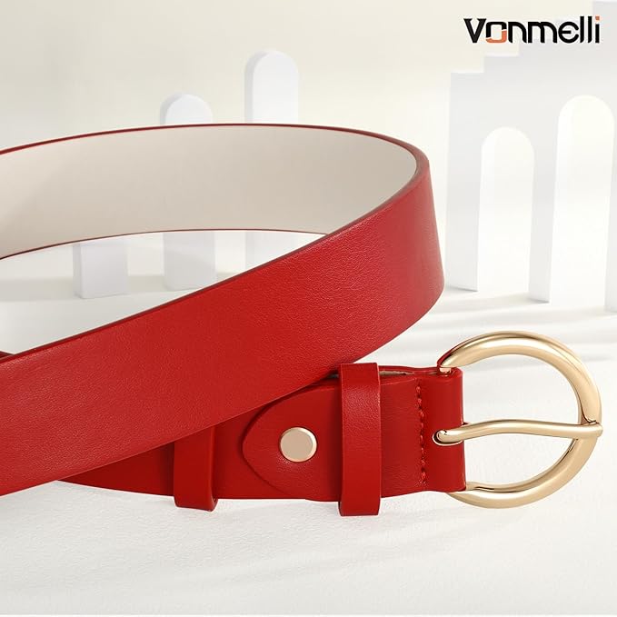 VONMELLI Women Leather Belt for Pants Jeans Dresses Ladies Belts with Fashion Gold Silver Buckle