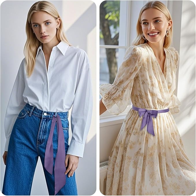 Long Satin Neckerchief Versatile Ribbon Tie Neck Scarf Solid Color Skinny Womens Tie