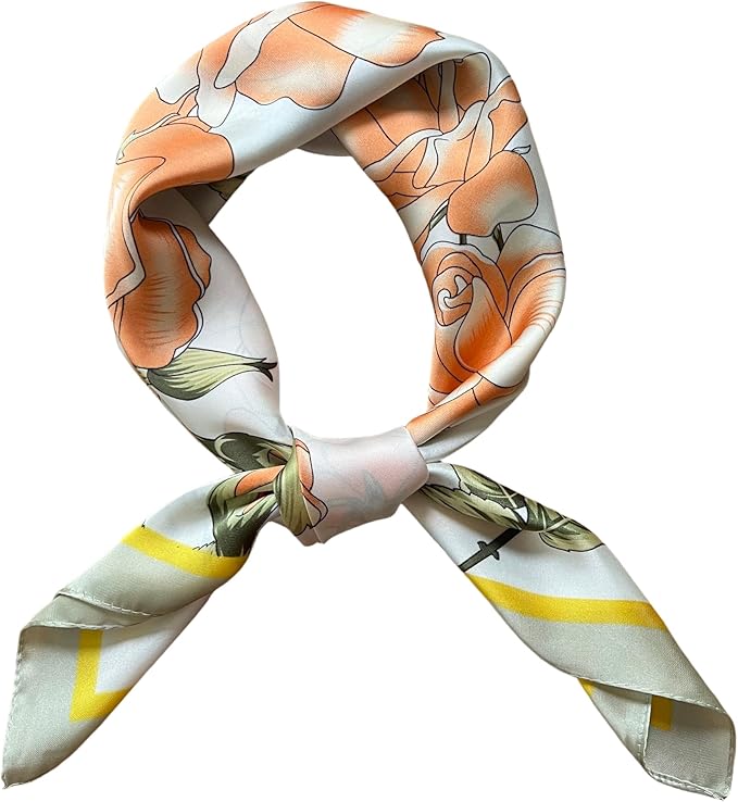 FONYVE Silk Feeling Scarf Medium Square Satin Head Scarf for Women 27.5 × 27.5 inches
