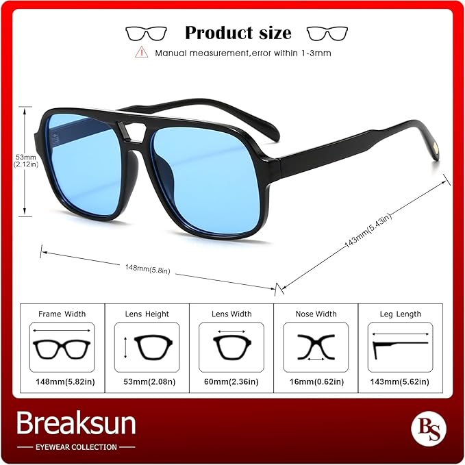 Retro Aviator Sunglasses for Women Men Trendy Classic 70s Square Aviator Sun Glasses Vintage Shades