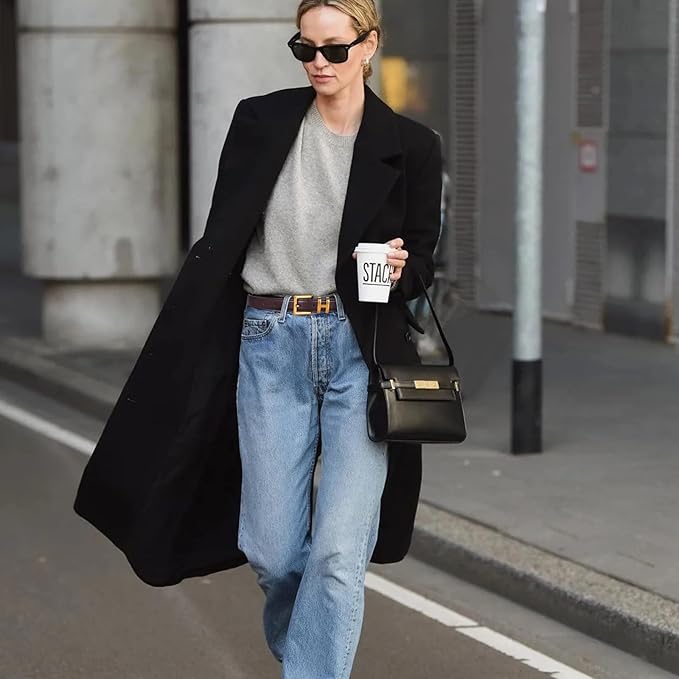 Women's Fashion Classic Metal Buckle Leather Belt with Jeans Dress