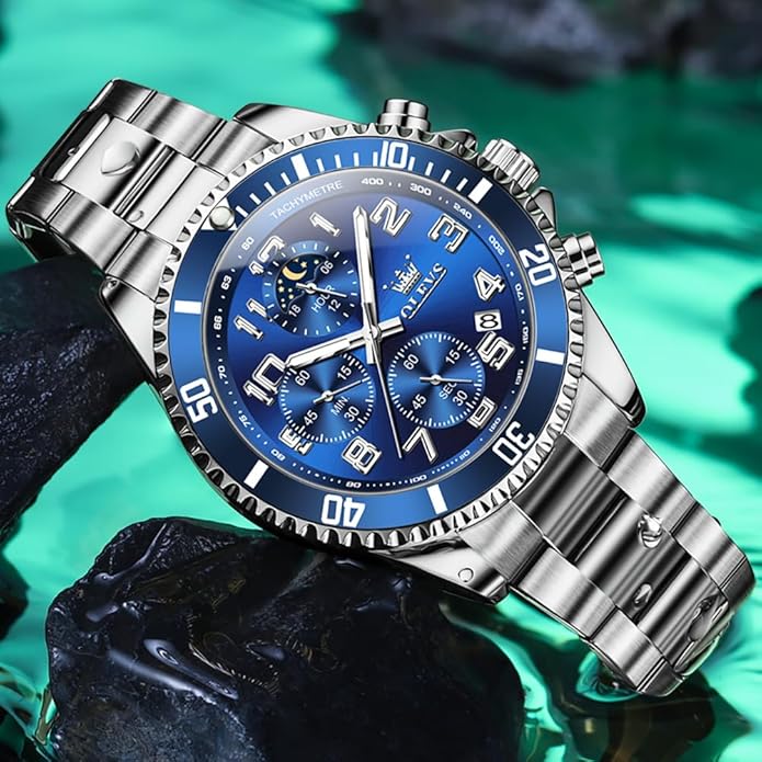 OLEVS Mens Watches Big Face Stainless Steel Waterproof Date Analog Quartz Watches Fashion BusinessWrist Watches for Men…