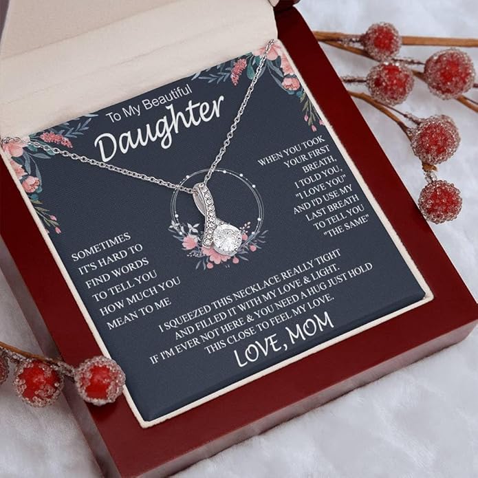 VIRAGIL To My Daughter Gift Necklace From Dad or Mom - Badass Daughter Jewelry With Heartfelt Message & Elegant Box