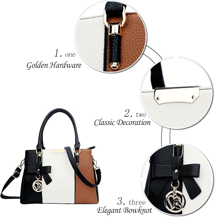 KKXIU 3 Zippered Compartments Purses and Handbags for Women Top Handle Satchel Shoulder Ladies Bags