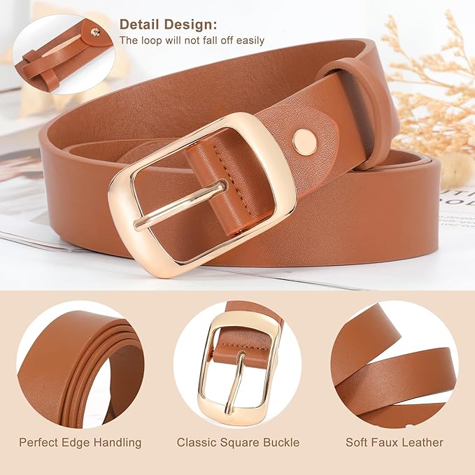 VONMELLI 2 Packs Women Leather Belts for Jeans Fashion Leather Ladies Waist Belt