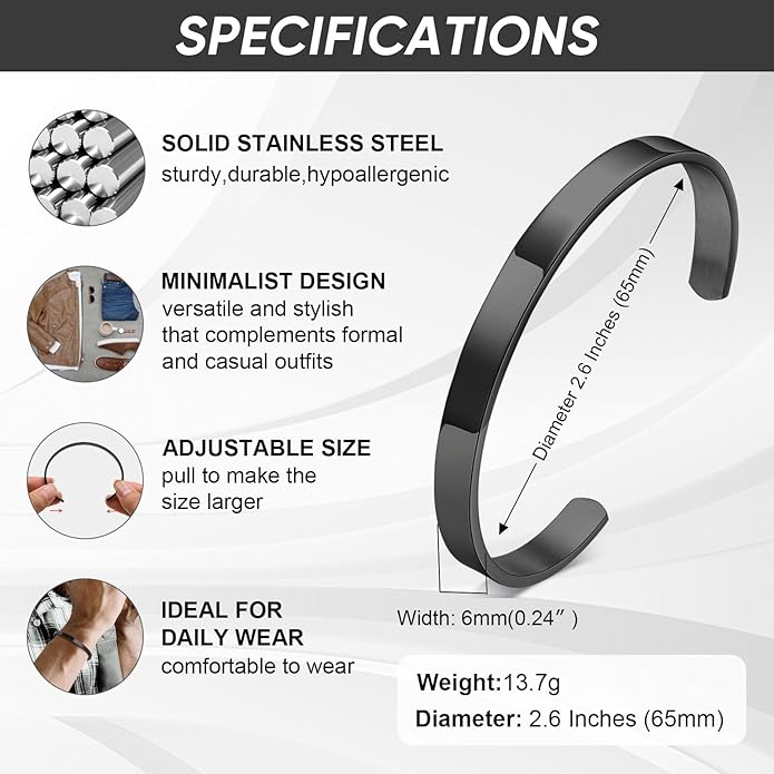 MEALGUET Stainless Steel Mens Cuff Bracelet : Minimal Cool Silver/Black/Gold Plated Open Metal Cuff Bangle Bracelets for Men,Mens Bracelet Jewelry Gift