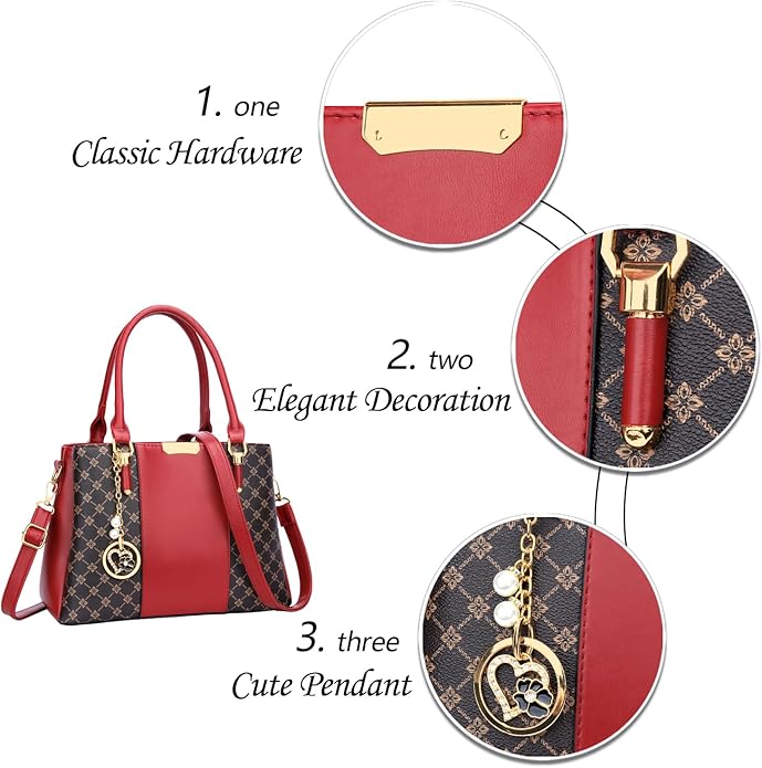 KKXIU 3 Zippered Compartments Purses and Handbags for Women Top Handle Satchel Shoulder Ladies Bags