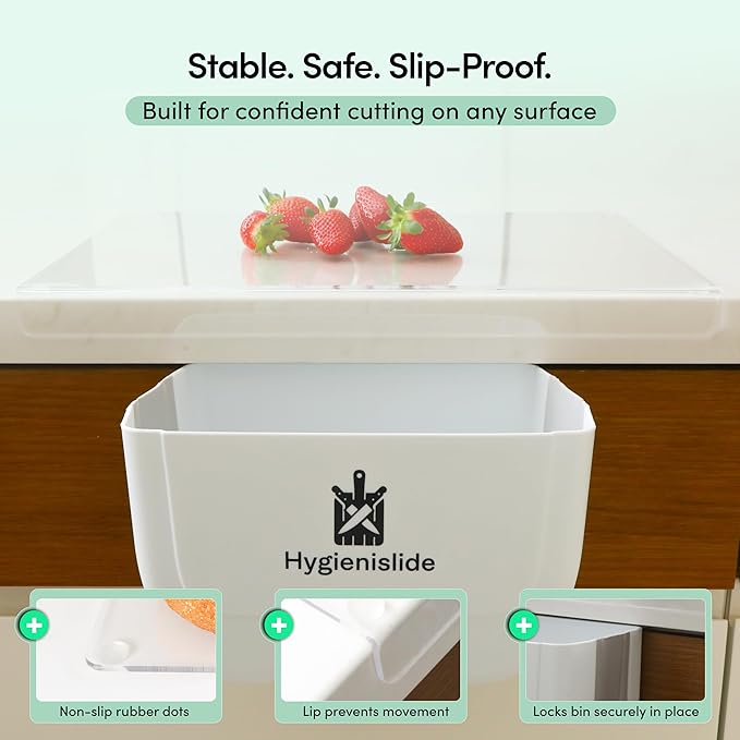 2-in-1 Acrylic Cutting Board with Slide-Out Bin – clear cutting board with lip Kitchen 15.7 x 11.8 in (40 x 30 cm), Clear Mess-Free Countertop Chopping Board