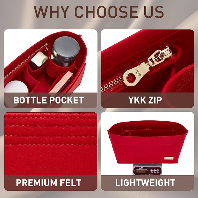Doxo Purse Organizer Insert & Base Shaper 2pc Set, Felt Handbag & Tote Bag Fit L Speedy 35 Nererfull MM More(L-Rose)