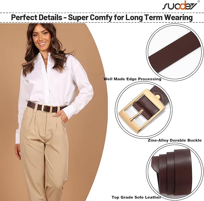 SUOSDEY Fashion Womens Leather Belts,Wide Waist Belt with Pin Buckle for Jeans Pants Dresses,1.5" width