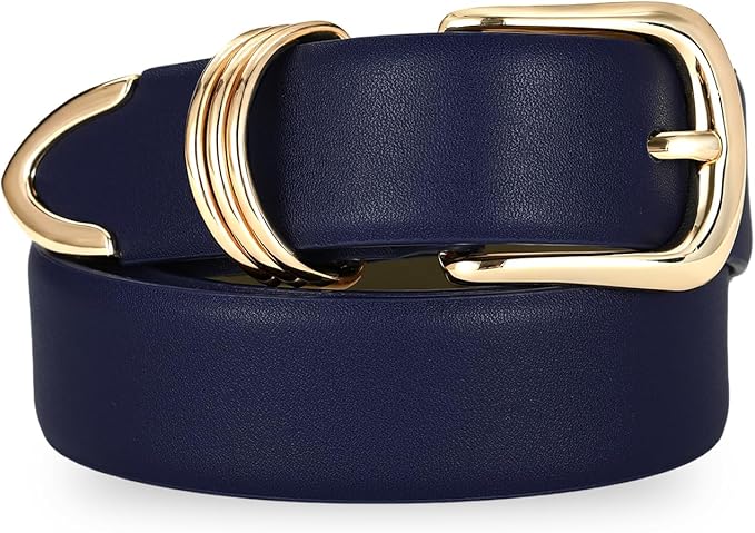 Women's Leather Belts with Gold Buckle Fashion Leather Waist Belt Elegant Ladies Belts for Jeans Dress & Casual Wear
