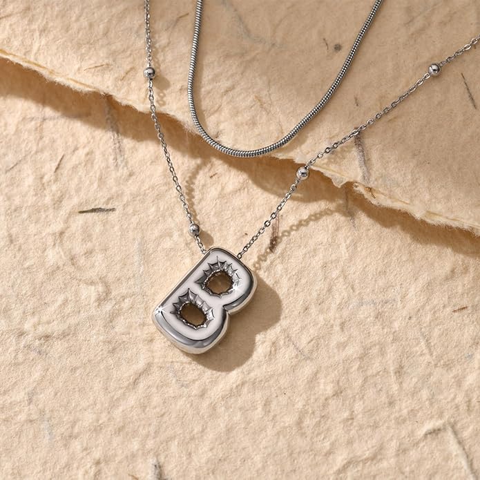 LUCA SMITH Initial Necklaces for Women, Dainty Balloon Bubble Letter, Name Letter Alphabet Pendant Layered Choker Chain Jewelry Gift