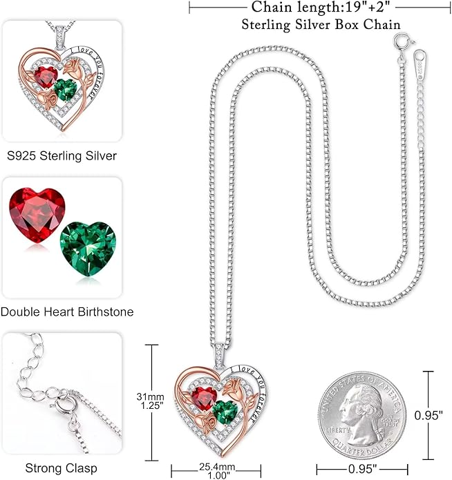 Iefil Mothers Day Gifts for Wife - Sterling Silver Birthstone Necklace Birthday Gifts for Her Wife
