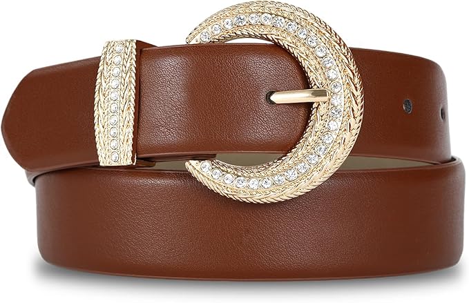 Women's Belt Fashion Buckle Premium Synthetic Leather Ladie Belts for Jeans Minimalist Design Gifts for Women