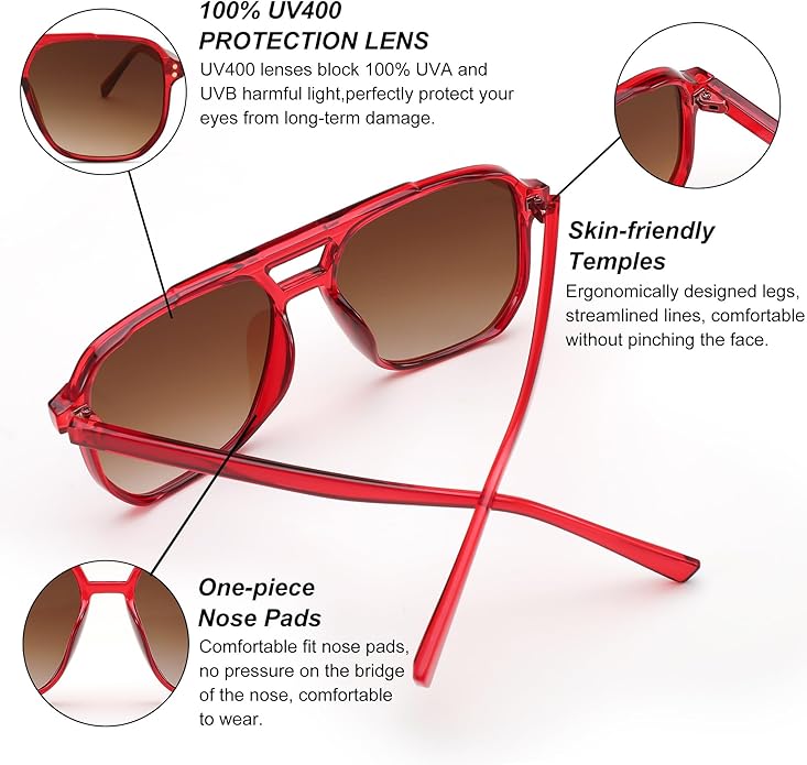 FEISEDY Retro Square Aviator Sunglasses Women Men 70s Vintage Trendy Plastic Frame Sun Glasses B2835