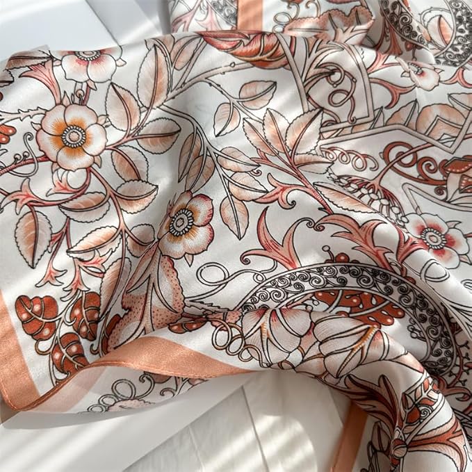 100% Mulberry Silk Scarfs for Women Floral Print Satin Long Scarf for Headscarf Hair Wraps Shawl with Gift Packed