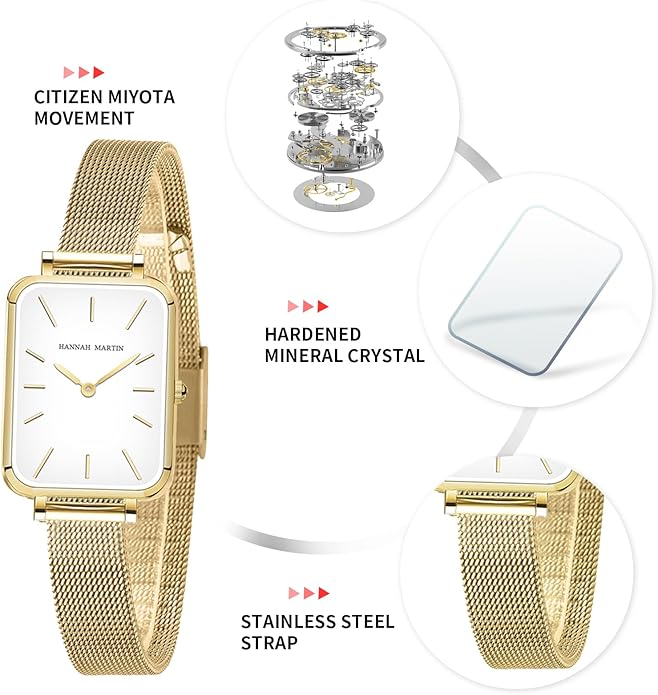 HANNAH MARTIN Watches for Women Waterproof Ladies Analog Quartz Wrist Watches Stainless Steel Band Fashion Dainty Female Watch Luxury Bracelet Diamond