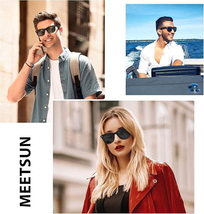 MEETSUN Retro Polarized Sunglasses for Women Men Classic Mirror Lens Driving Trendy Sun Glasses UV Protection (3 Pack)