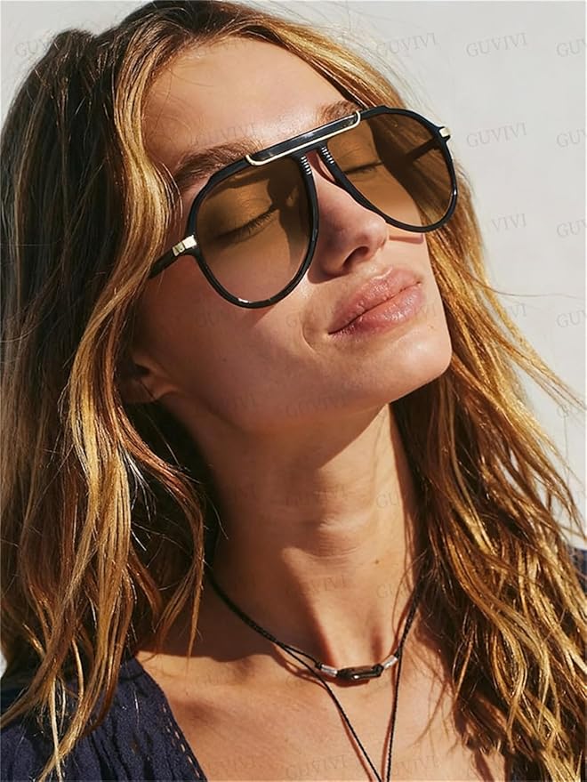 Oversized Aviator Sunglasses for Women Men 2026 70s Retro Gold Metal Sun Glasses Tangle Free Square Aviators
