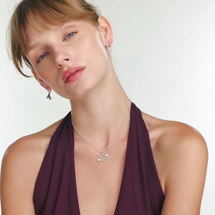 OAK & LUNA - Zodiac Sing Necklace – Moissanite Star Sign Pendant on 18" Rolo Chain – Available in 18K Gold Vermeil or Sterling Silver