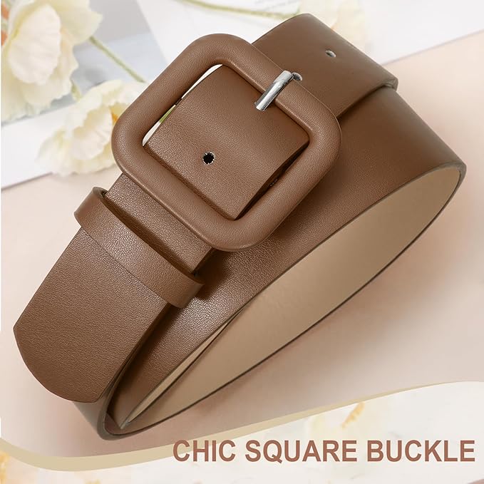 WHIPPY Women Leather Belt Candy Color Fashion Square Buckle Belt Ladies Belt for Jeans Pants Dresses