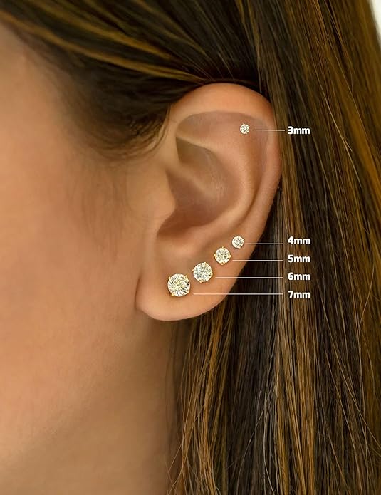 Kainier Women's 14K Gold Plated CZ Stud Earrings Simulated Diamond Round Cubic Zirconia Ear Stud Set（5 Pairs)…