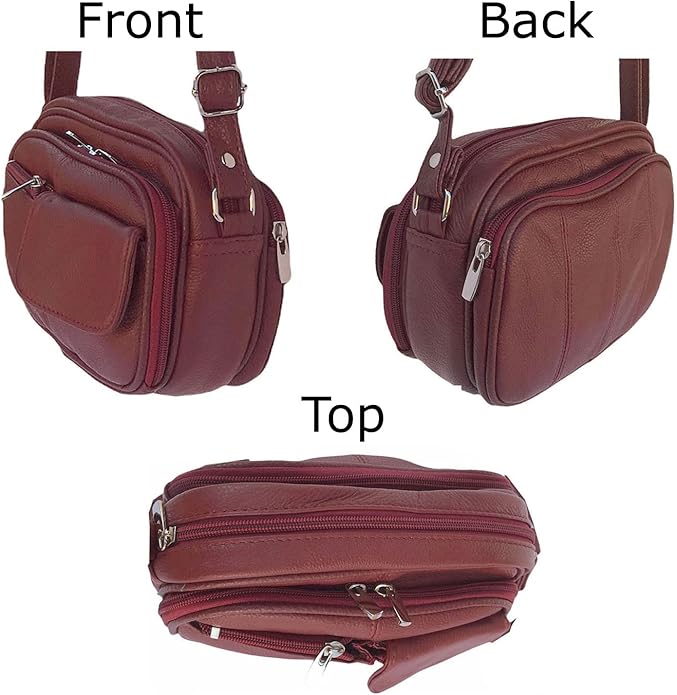 Cowhide Leather Women's Shoulder Purse Small Cross Body Organizer Bag with Many Pockets