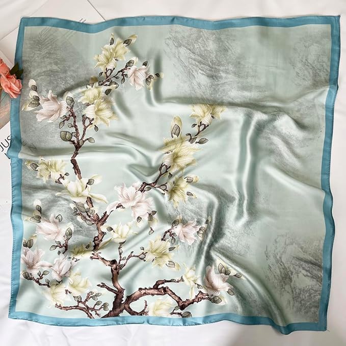 FONYVE Silk Feeling Scarf Medium Square Satin Head Scarf for Women 27.5 × 27.5 inches