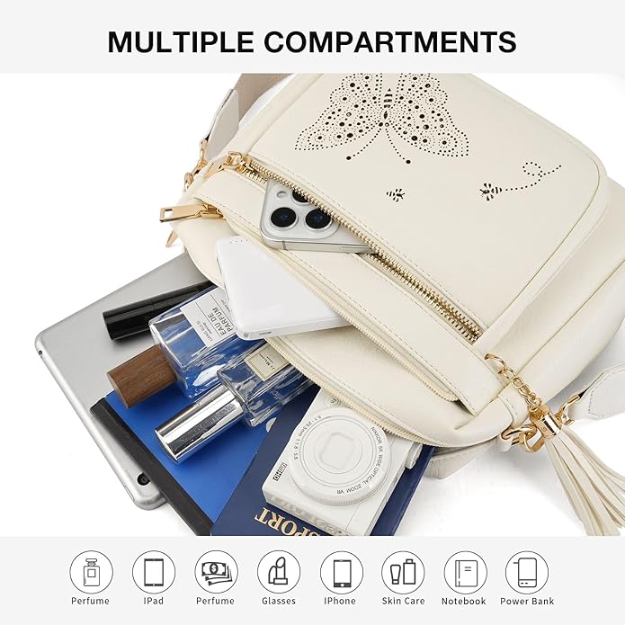 Crossbody Bags for Women Trendy Leather Crossbody Purse Shoulder Handbags Butterfly Design