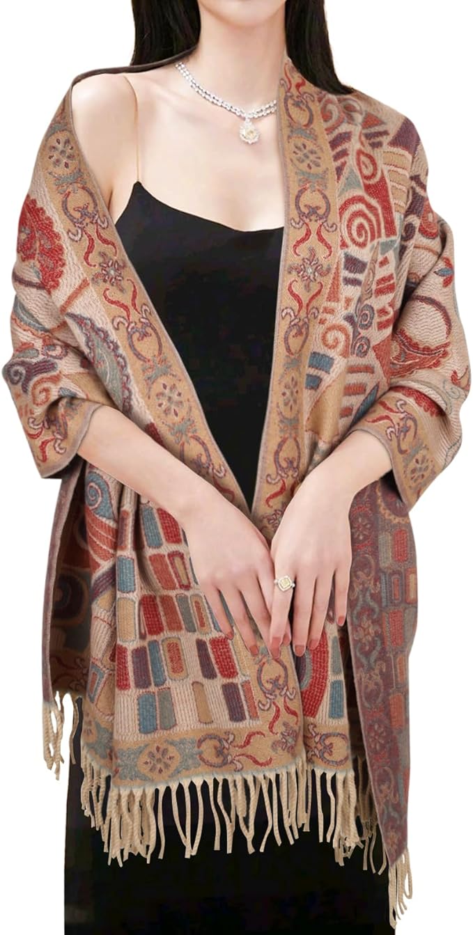EXTREE Scarfs for Women Pashmina Silky Shawl Wrap for Evening Dressing Blanket Open Front Poncho Cape