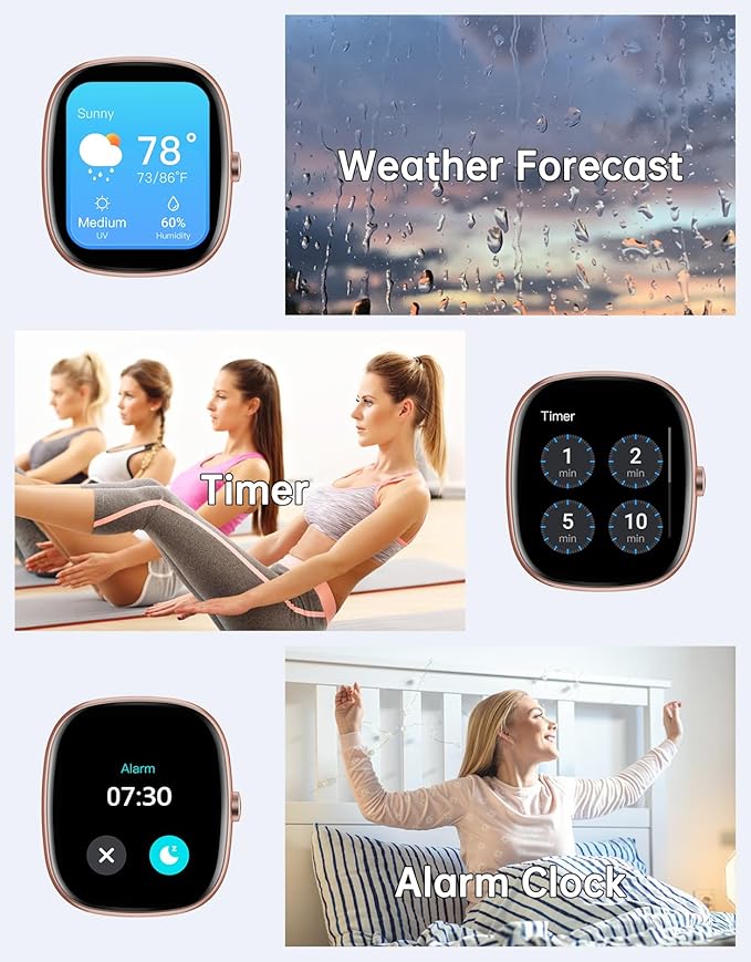 HUAKUA Smart Watches for Women Men (Answer/Make Calls), 1,85" HD Smart Watch for iPhone/Android Phones, Fitness Tracker with 100+ Sport Heart Rate/Sleep Monitor Pedometer Waterproof (Pink)