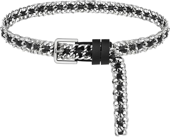Glamorstar Gold Metal Punk Belts Leather Chain Waist Belt for Women Dresses
