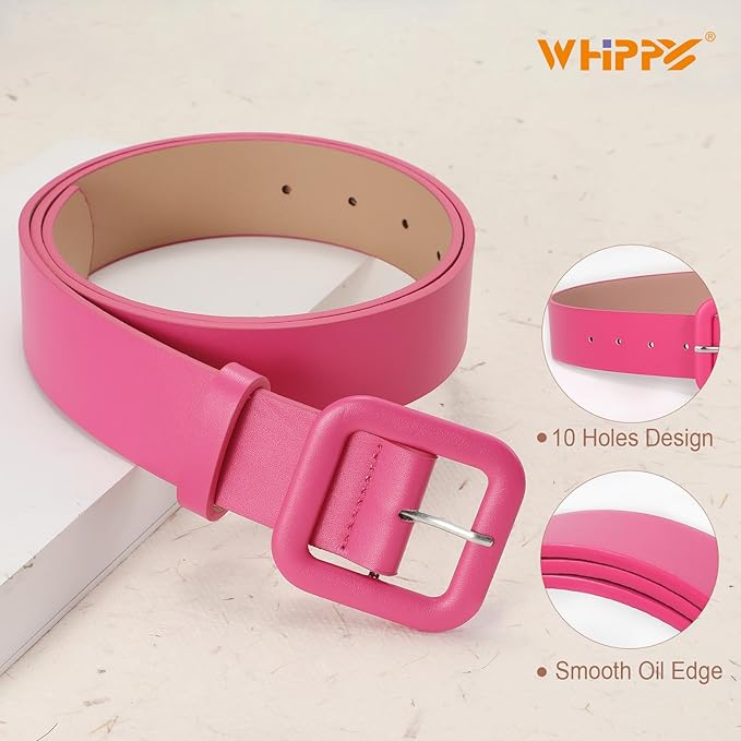 WHIPPY Women Leather Belt Candy Color Fashion Square Buckle Belt Ladies Belt for Jeans Pants Dresses