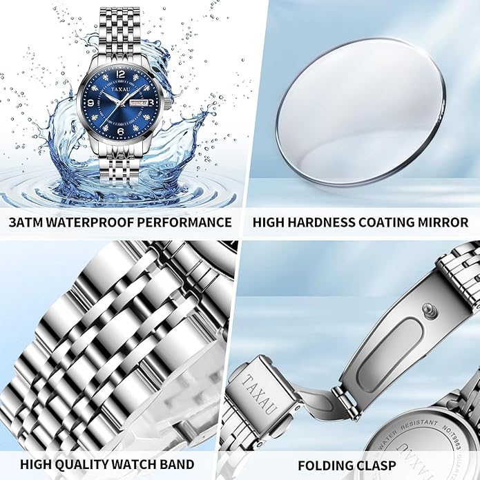 Womens Watch Fashion Dress Waterproof Silver Watches for Women Casual Easy Read Quartz Analog Women's Watch Two Tone Stainless Steel Ladies Watches with Day Date