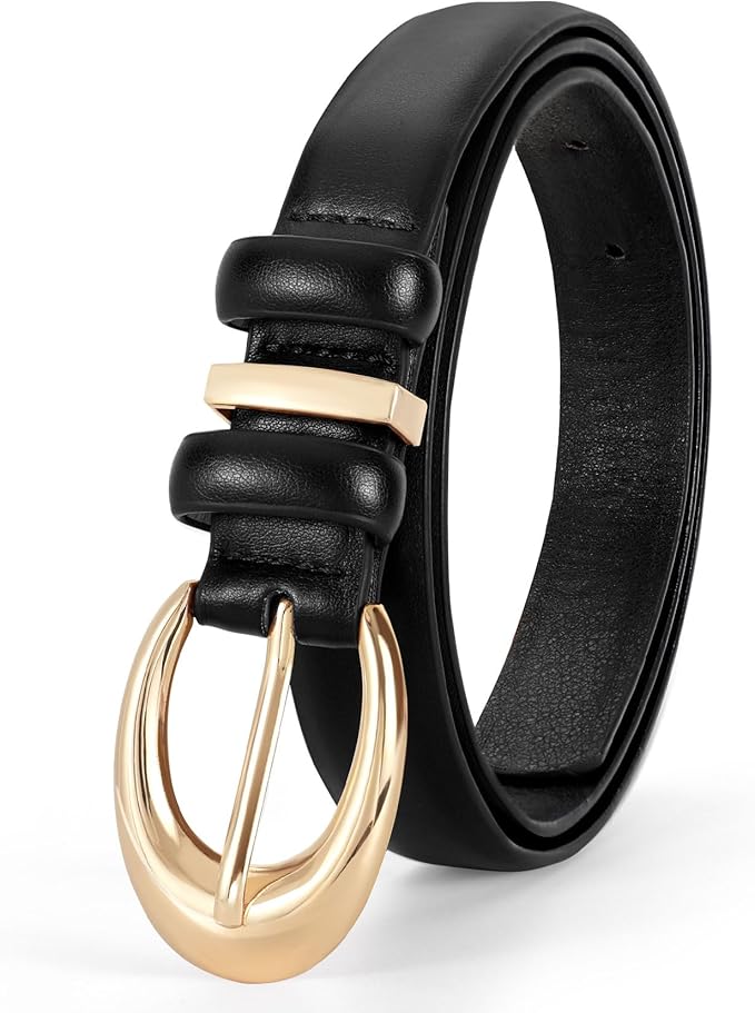 TRIWORKS Women Leather Belt for Jeans Pants Fashion Ladies Skinny Faux Leather Dress belt with Gold Buckle